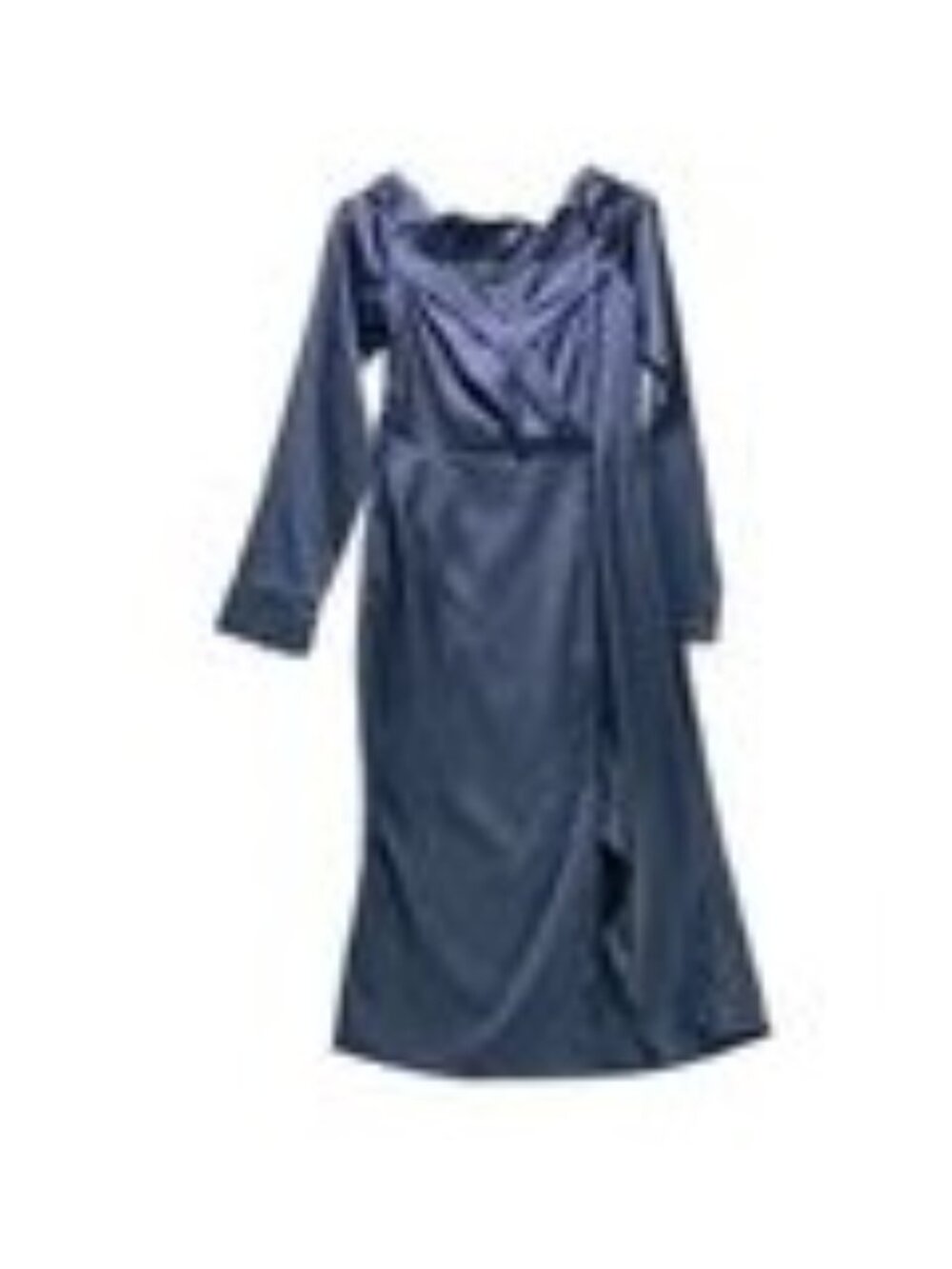 Pretty Little Thing Navy Satin Long Sleeve Wrap Maxi Dress UK 8 US 4 EU 36 - Picture 9 of 10